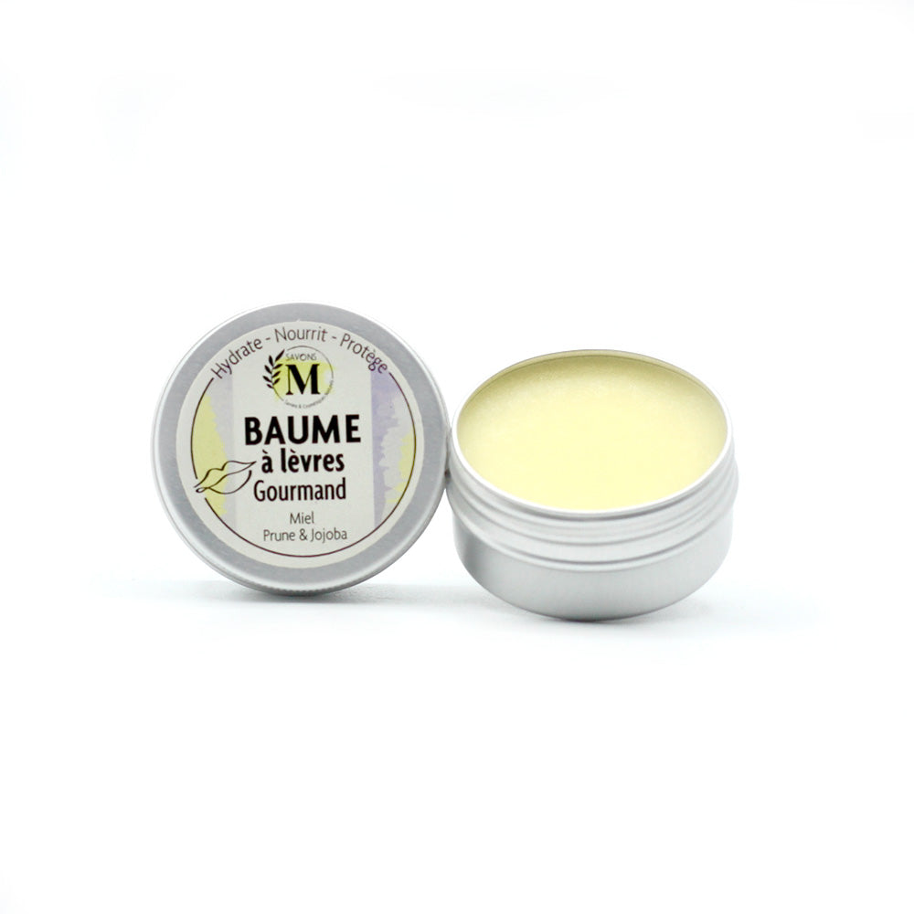 baume à lèvres gourmand, à base de miel bio, d'huile de prune et d'huile de jojoba bio, hydrate, nourrit et protège